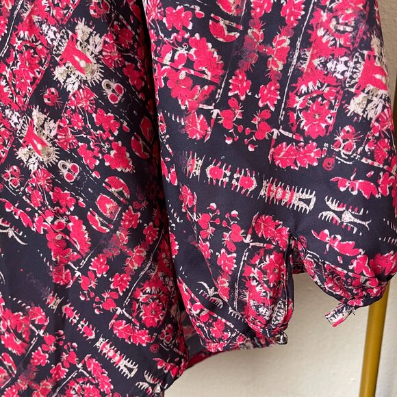 Silk Boho Red Black Gold Floaty Top Statement Festival Piece - Picture 3 of 13